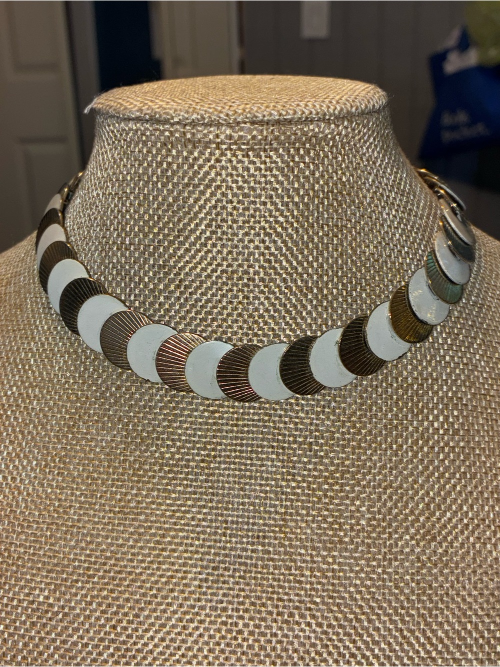 White and Gold Disc Choker Necklace by